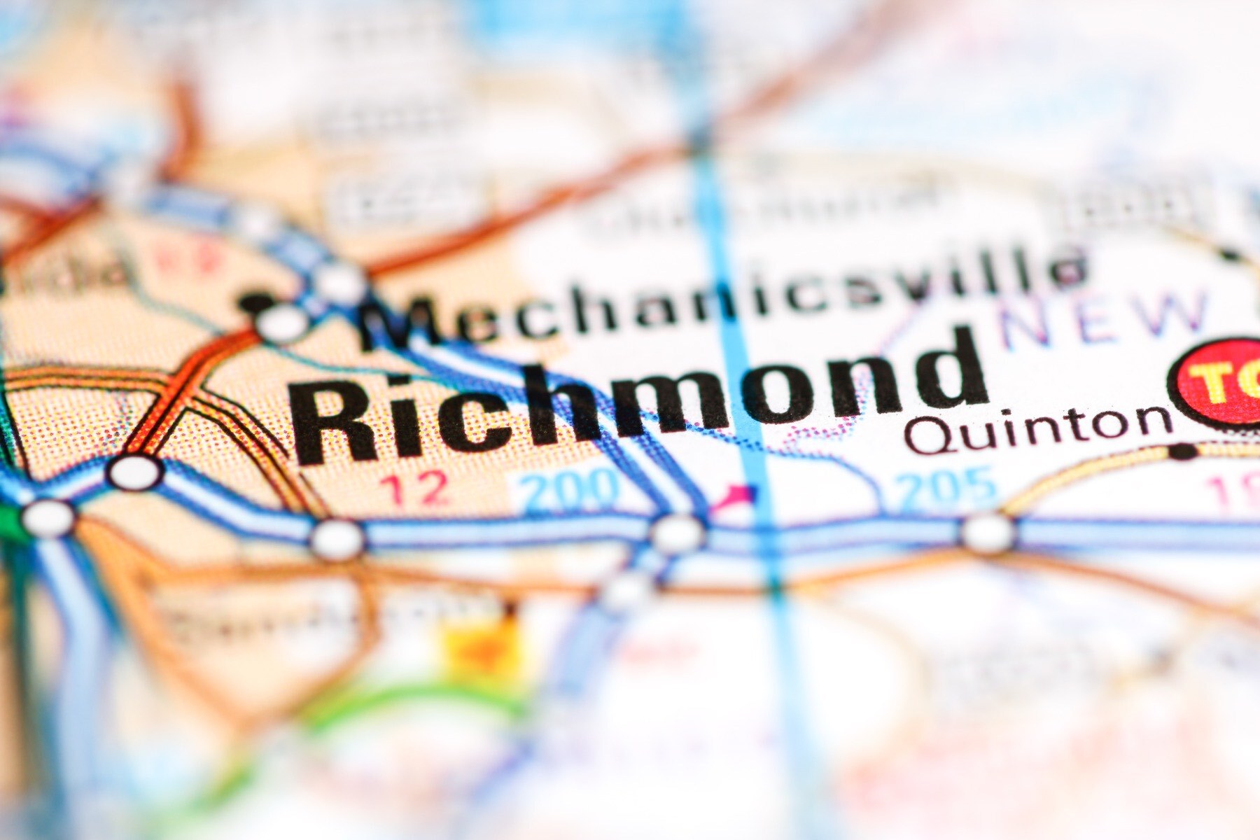 The city of Richmond on a map
